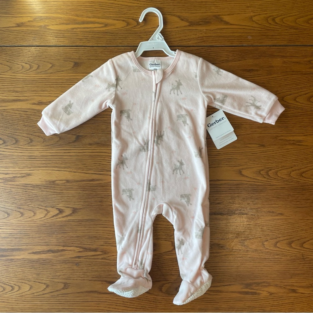 3for$6, NWT Gerber Light Pink Baby Footie with Animal Print
